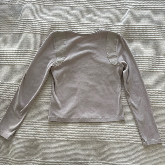 Anthropologie Maeve Faux Leather-Inset Pullover‎ Stone Color size M - Picture 6 of 10